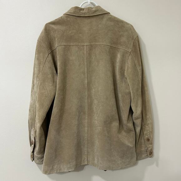 Allagash Vtg Womens Sz Large Tan Suede 100% Leather Button Down Jacket Y2K - Picture 6 of 6